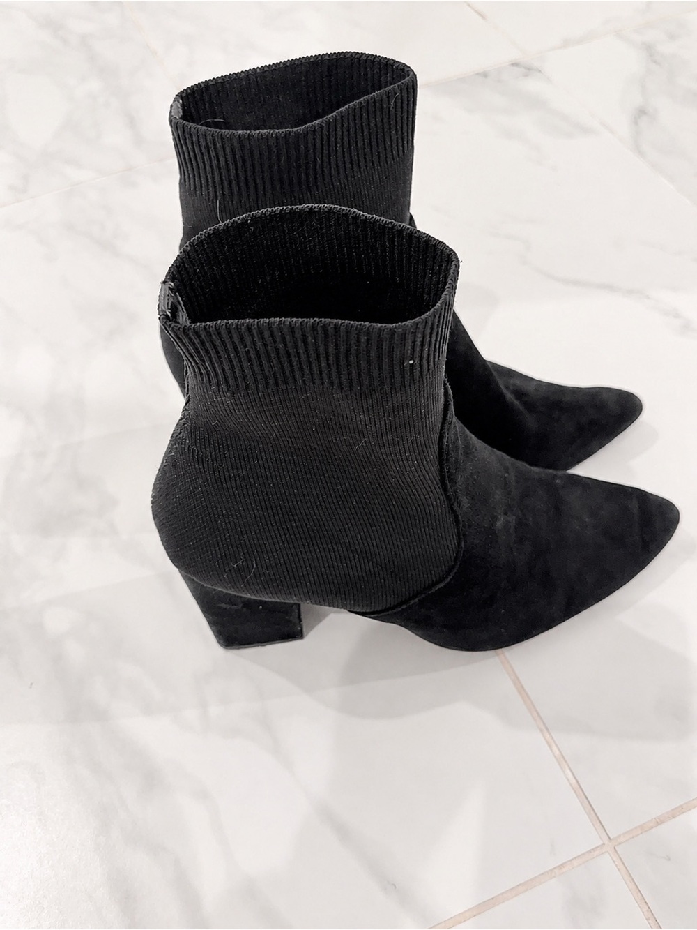 Steve Madden Black Pointed Sock Ankle Boots
